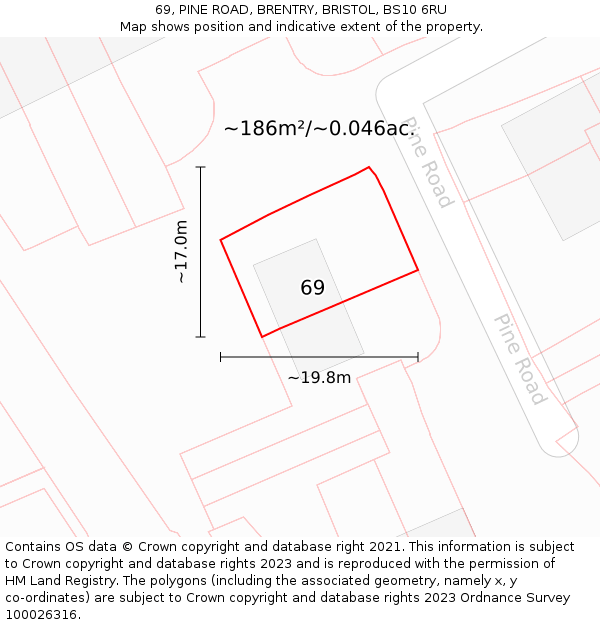 69, PINE ROAD, BRENTRY, BRISTOL, BS10 6RU: Plot and title map