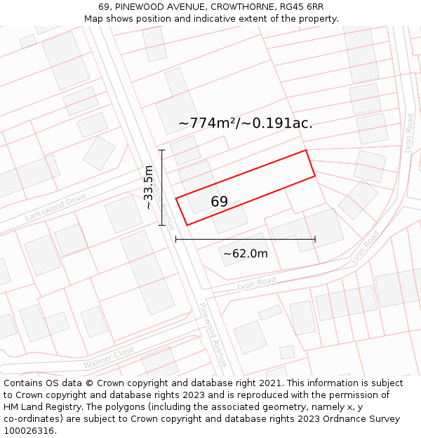 69, PINEWOOD AVENUE, CROWTHORNE, RG45 6RR: Plot and title map