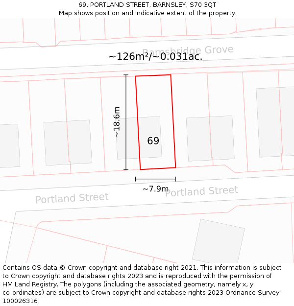 69, PORTLAND STREET, BARNSLEY, S70 3QT: Plot and title map