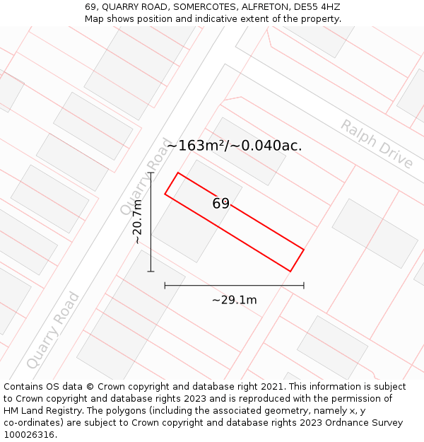 69, QUARRY ROAD, SOMERCOTES, ALFRETON, DE55 4HZ: Plot and title map