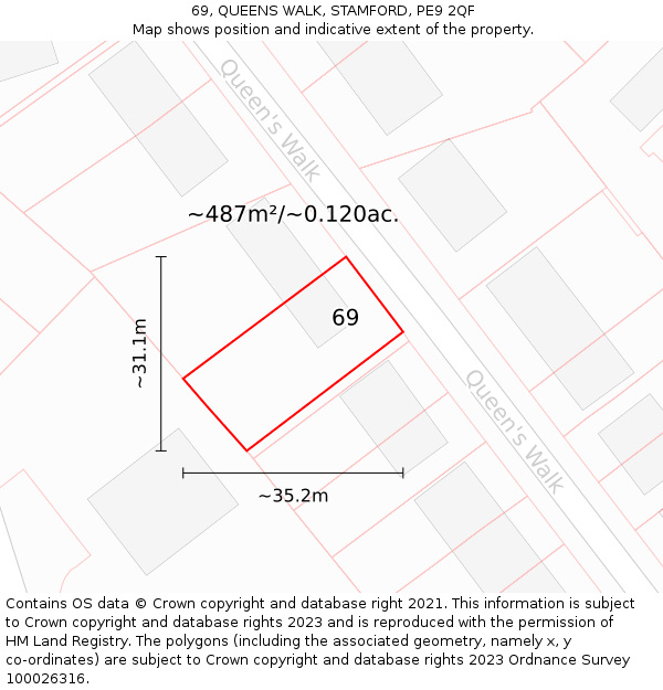 69, QUEENS WALK, STAMFORD, PE9 2QF: Plot and title map