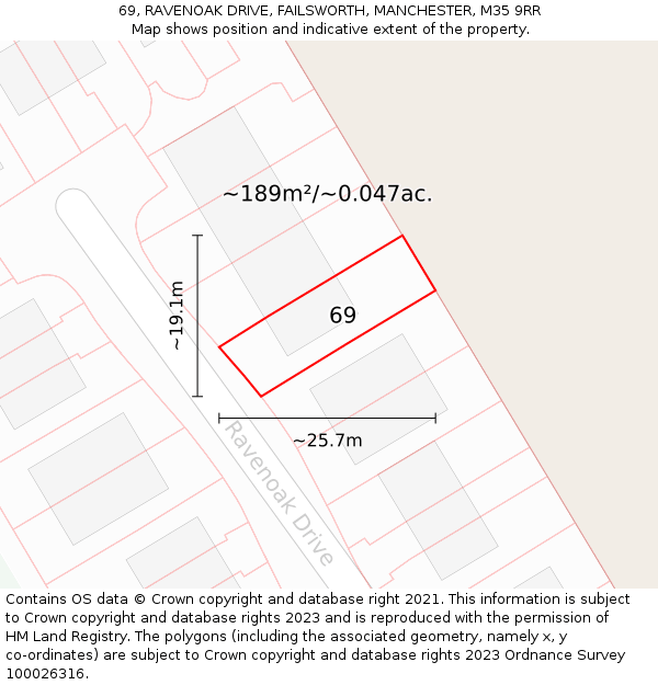 69, RAVENOAK DRIVE, FAILSWORTH, MANCHESTER, M35 9RR: Plot and title map