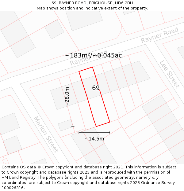 69, RAYNER ROAD, BRIGHOUSE, HD6 2BH: Plot and title map