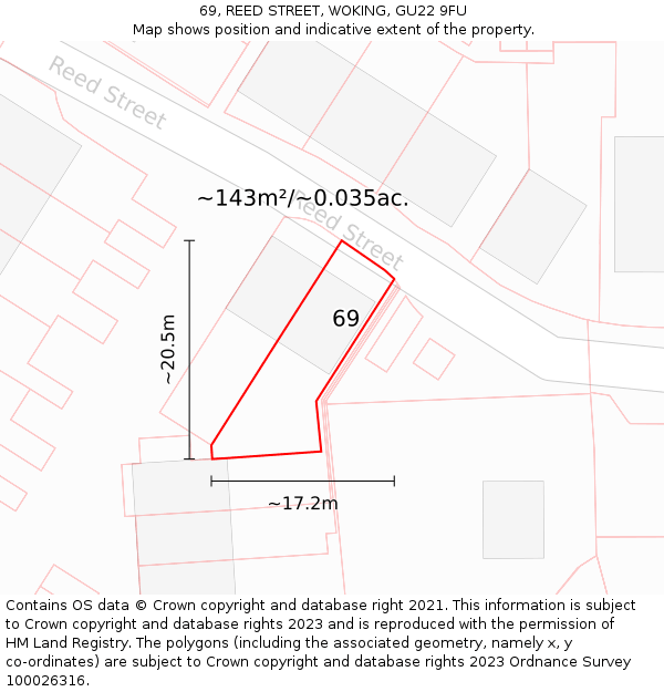 69, REED STREET, WOKING, GU22 9FU: Plot and title map