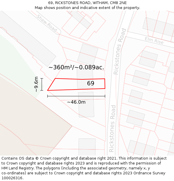 69, RICKSTONES ROAD, WITHAM, CM8 2NE: Plot and title map