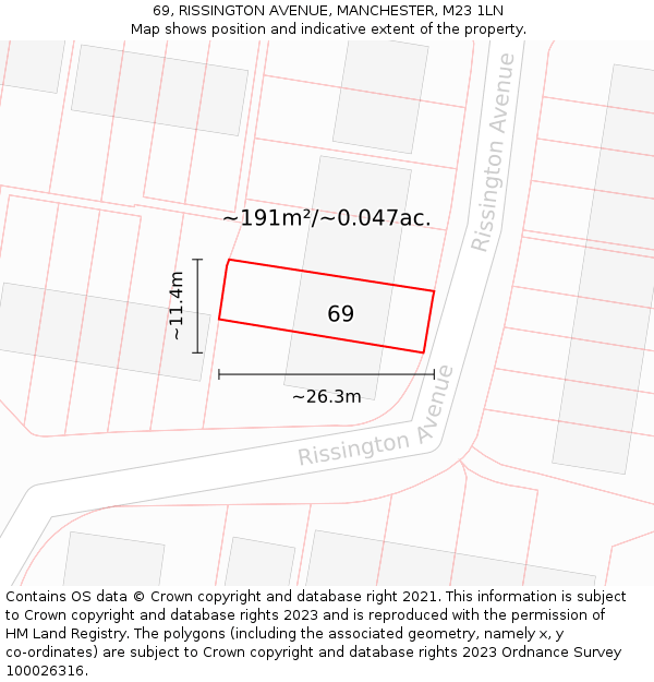 69, RISSINGTON AVENUE, MANCHESTER, M23 1LN: Plot and title map