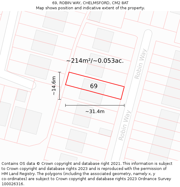 69, ROBIN WAY, CHELMSFORD, CM2 8AT: Plot and title map