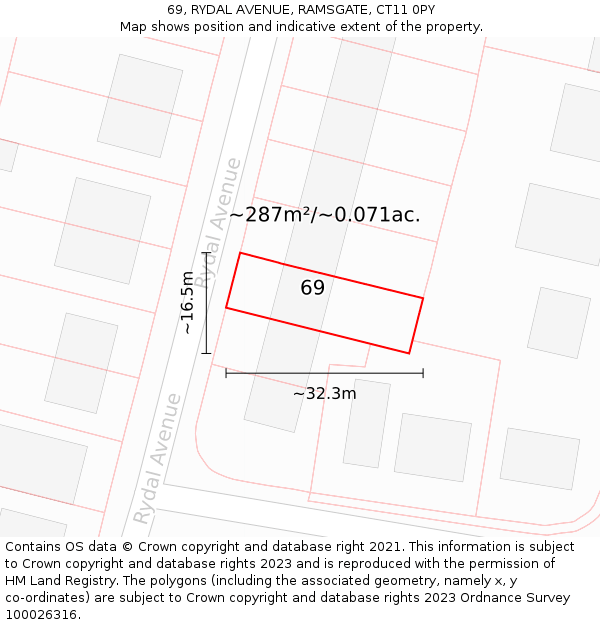 69, RYDAL AVENUE, RAMSGATE, CT11 0PY: Plot and title map