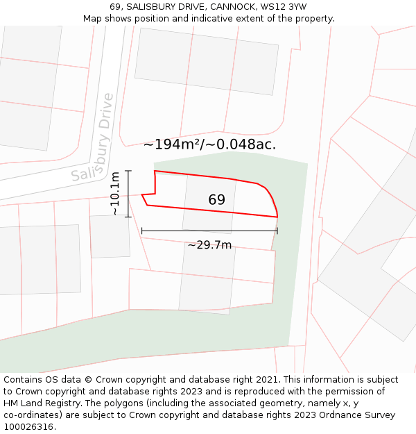 69, SALISBURY DRIVE, CANNOCK, WS12 3YW: Plot and title map