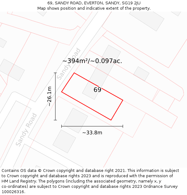 69, SANDY ROAD, EVERTON, SANDY, SG19 2JU: Plot and title map