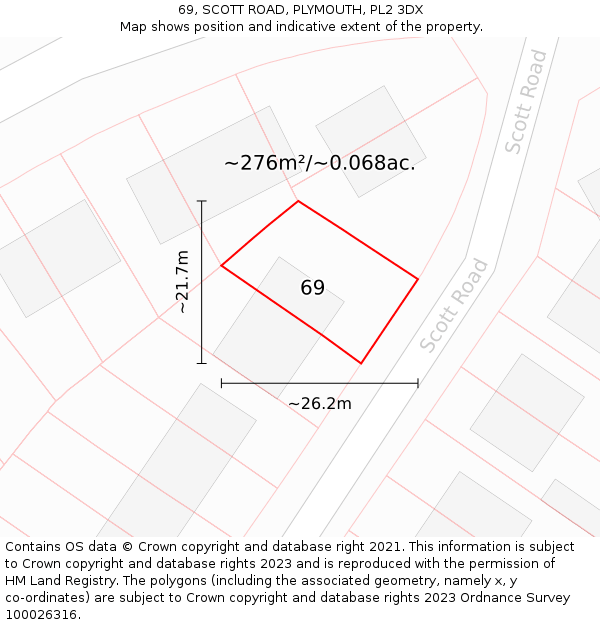 69, SCOTT ROAD, PLYMOUTH, PL2 3DX: Plot and title map