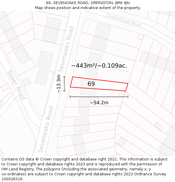 69, SEVENOAKS ROAD, ORPINGTON, BR6 9JN: Plot and title map