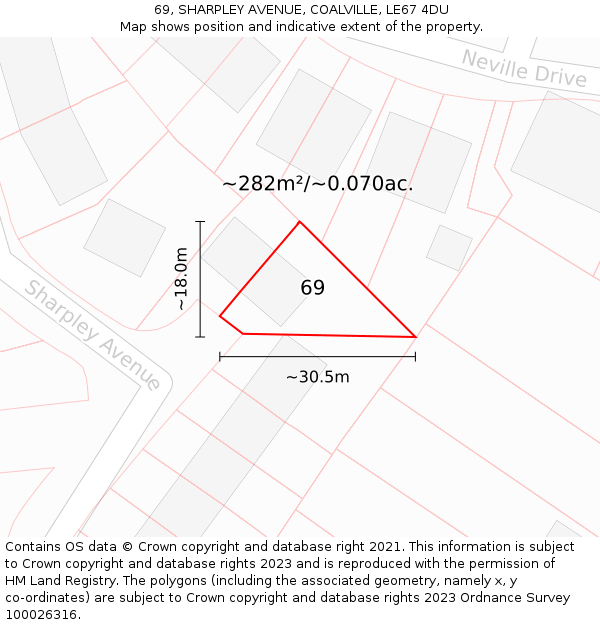 69, SHARPLEY AVENUE, COALVILLE, LE67 4DU: Plot and title map