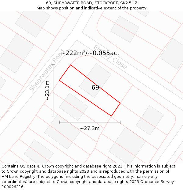 69, SHEARWATER ROAD, STOCKPORT, SK2 5UZ: Plot and title map