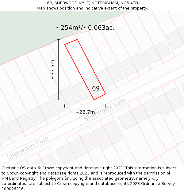 69, SHERWOOD VALE, NOTTINGHAM, NG5 4EB: Plot and title map