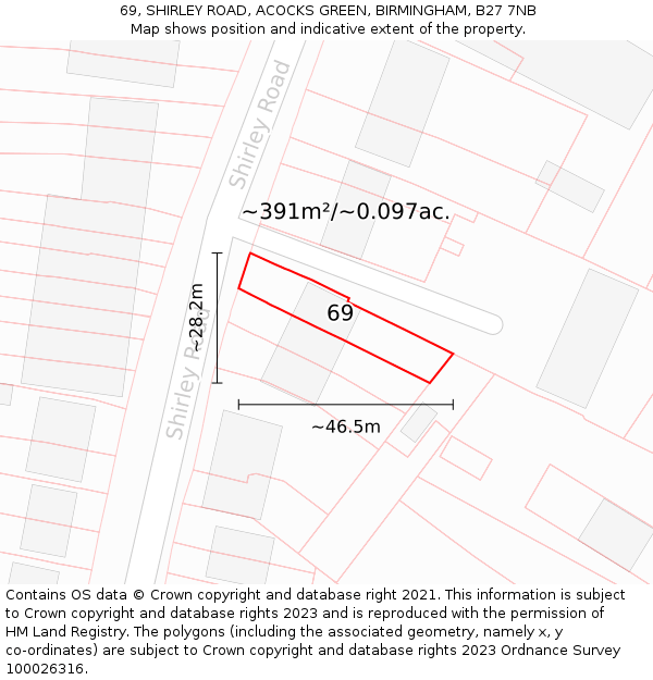 69, SHIRLEY ROAD, ACOCKS GREEN, BIRMINGHAM, B27 7NB: Plot and title map