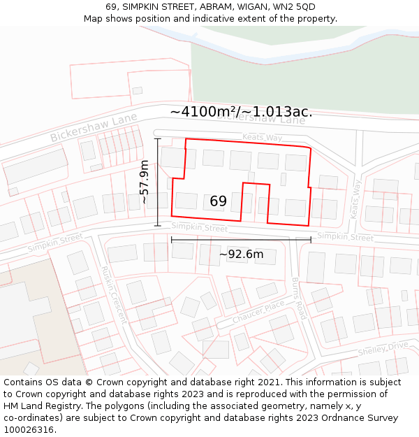 69, SIMPKIN STREET, ABRAM, WIGAN, WN2 5QD: Plot and title map