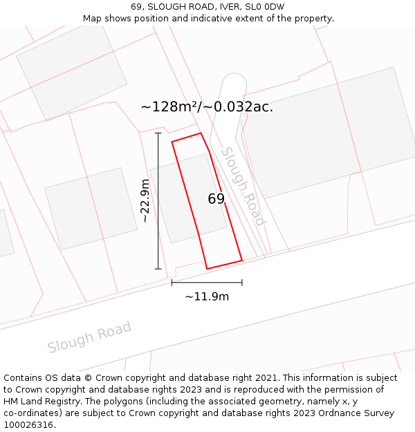 69, SLOUGH ROAD, IVER, SL0 0DW: Plot and title map