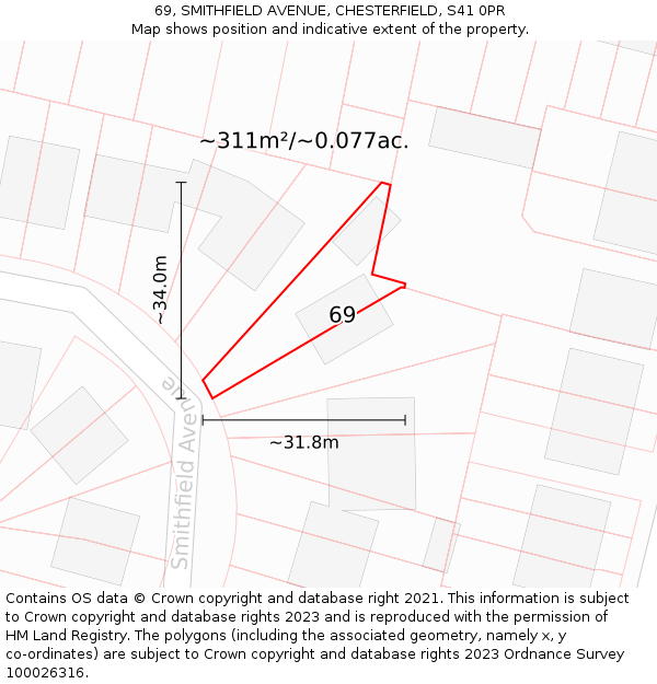 69, SMITHFIELD AVENUE, CHESTERFIELD, S41 0PR: Plot and title map