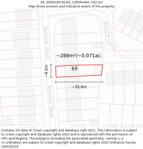 69, SPENCER ROAD, CATERHAM, CR3 5LF: Plot and title map