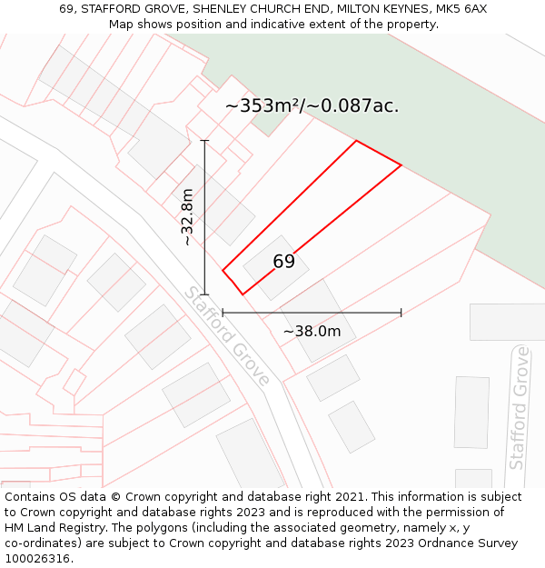 69, STAFFORD GROVE, SHENLEY CHURCH END, MILTON KEYNES, MK5 6AX: Plot and title map