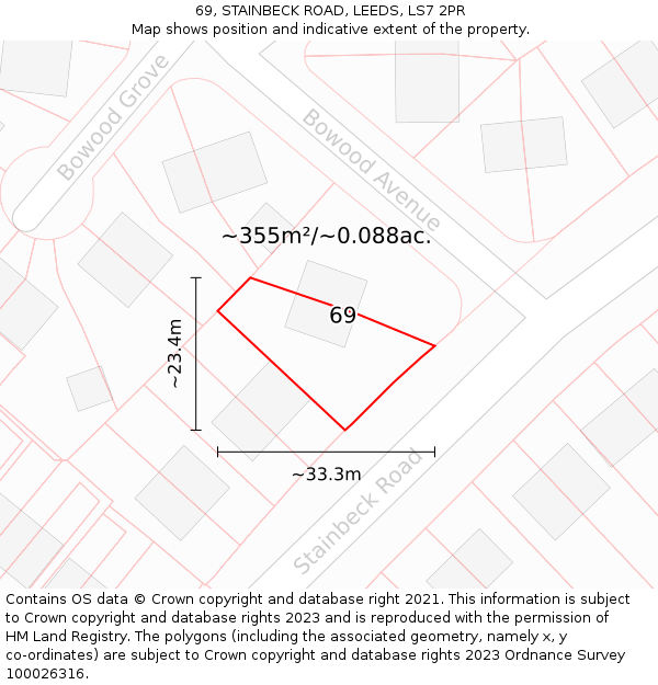 69, STAINBECK ROAD, LEEDS, LS7 2PR: Plot and title map