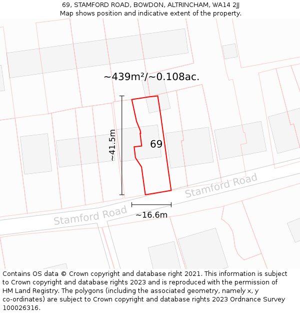 69, STAMFORD ROAD, BOWDON, ALTRINCHAM, WA14 2JJ: Plot and title map