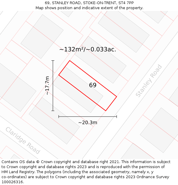 69, STANLEY ROAD, STOKE-ON-TRENT, ST4 7PP: Plot and title map