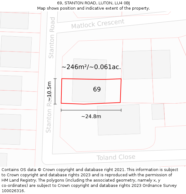 69, STANTON ROAD, LUTON, LU4 0BJ: Plot and title map