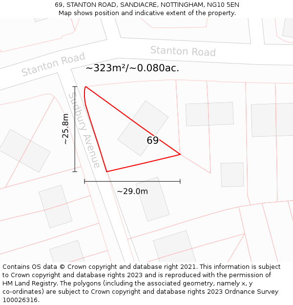 69, STANTON ROAD, SANDIACRE, NOTTINGHAM, NG10 5EN: Plot and title map