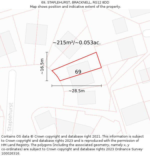 69, STAPLEHURST, BRACKNELL, RG12 8DD: Plot and title map