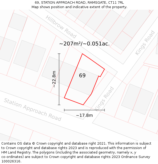 69, STATION APPROACH ROAD, RAMSGATE, CT11 7RL: Plot and title map