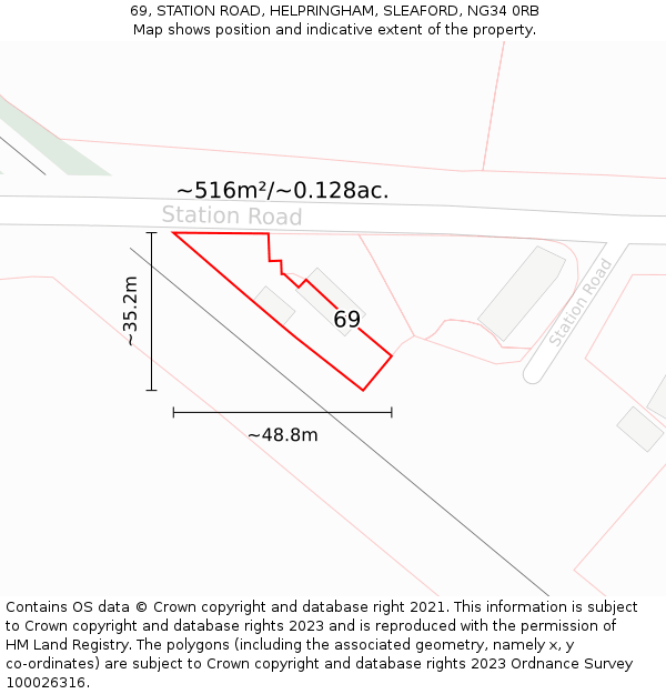 69, STATION ROAD, HELPRINGHAM, SLEAFORD, NG34 0RB: Plot and title map