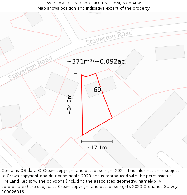 69, STAVERTON ROAD, NOTTINGHAM, NG8 4EW: Plot and title map