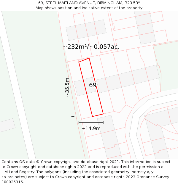 69, STEEL MAITLAND AVENUE, BIRMINGHAM, B23 5RY: Plot and title map