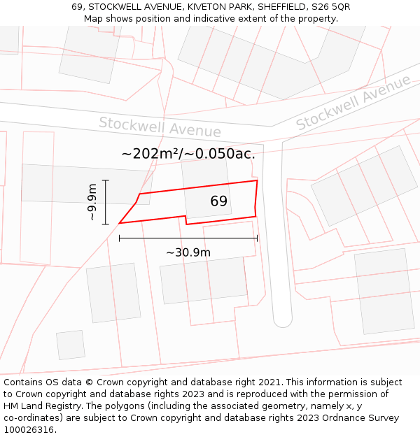 69, STOCKWELL AVENUE, KIVETON PARK, SHEFFIELD, S26 5QR: Plot and title map