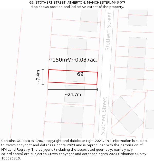 69, STOTHERT STREET, ATHERTON, MANCHESTER, M46 0TF: Plot and title map