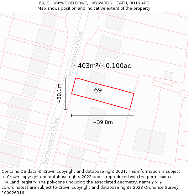 69, SUNNYWOOD DRIVE, HAYWARDS HEATH, RH16 4PD: Plot and title map