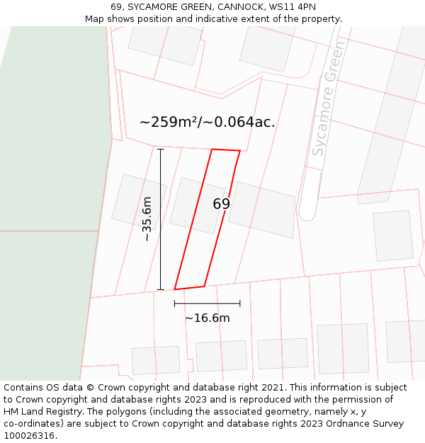 69, SYCAMORE GREEN, CANNOCK, WS11 4PN: Plot and title map