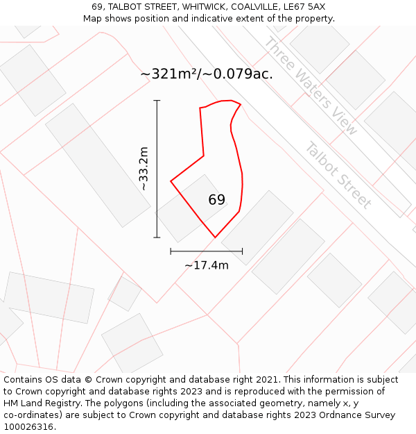 69, TALBOT STREET, WHITWICK, COALVILLE, LE67 5AX: Plot and title map