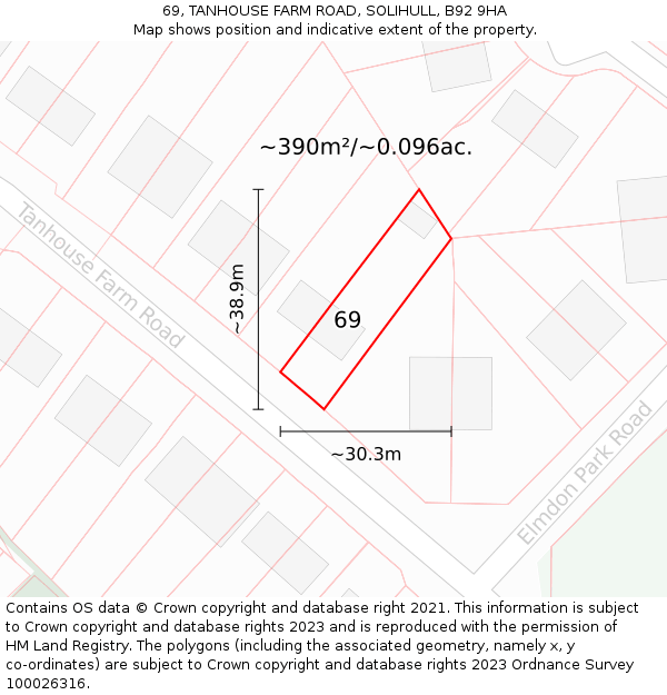 69, TANHOUSE FARM ROAD, SOLIHULL, B92 9HA: Plot and title map