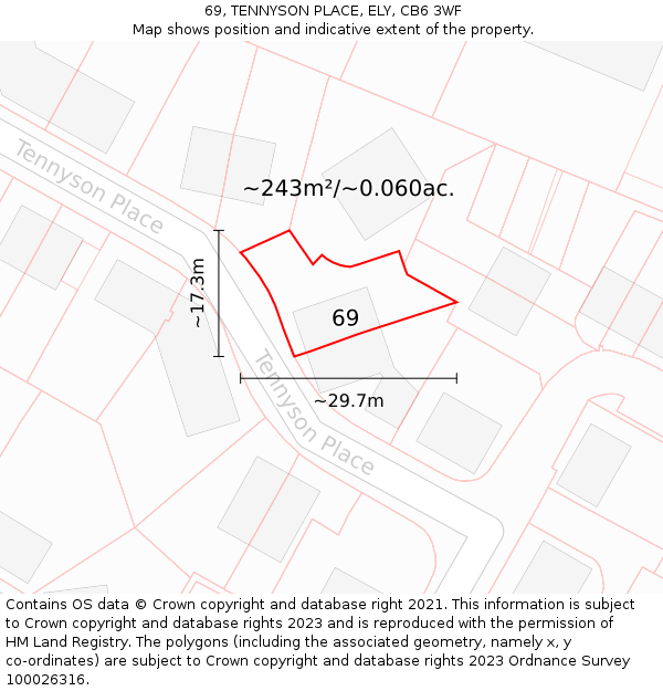 69, TENNYSON PLACE, ELY, CB6 3WF: Plot and title map