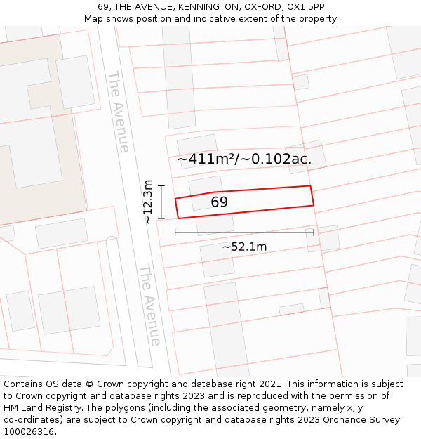 69, THE AVENUE, KENNINGTON, OXFORD, OX1 5PP: Plot and title map