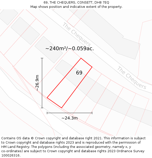 69, THE CHEQUERS, CONSETT, DH8 7EQ: Plot and title map