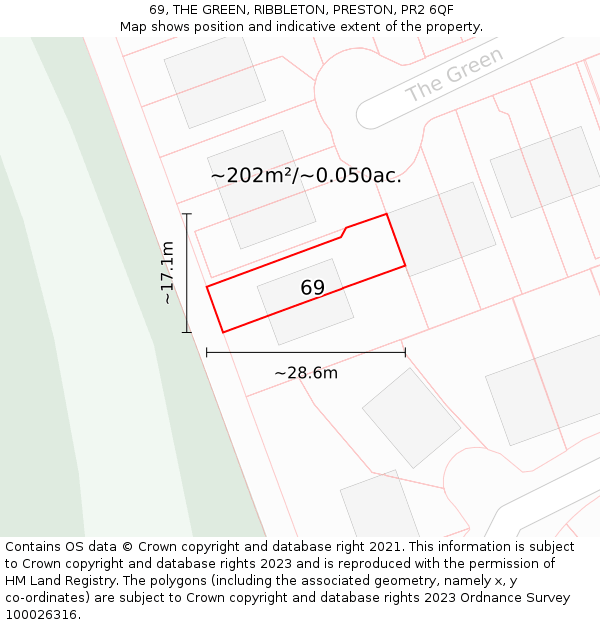 69, THE GREEN, RIBBLETON, PRESTON, PR2 6QF: Plot and title map