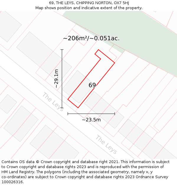 69, THE LEYS, CHIPPING NORTON, OX7 5HJ: Plot and title map