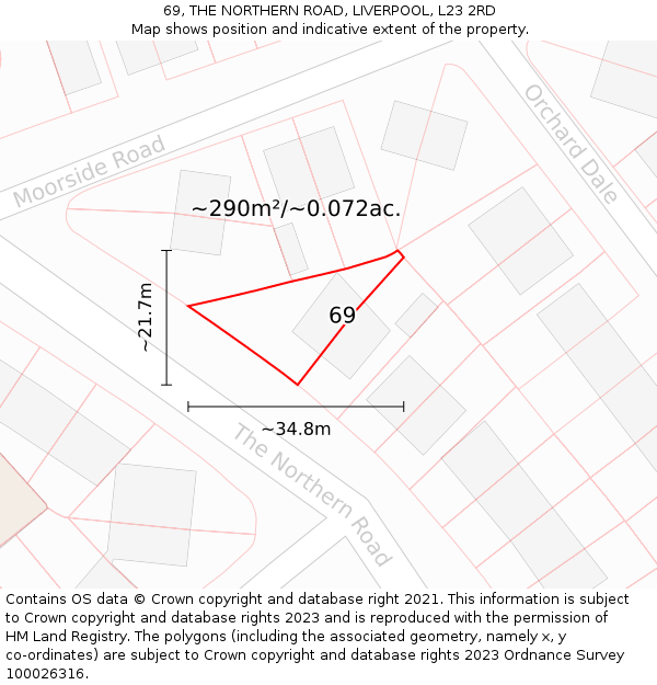 69, THE NORTHERN ROAD, LIVERPOOL, L23 2RD: Plot and title map