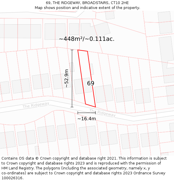 69, THE RIDGEWAY, BROADSTAIRS, CT10 2HE: Plot and title map