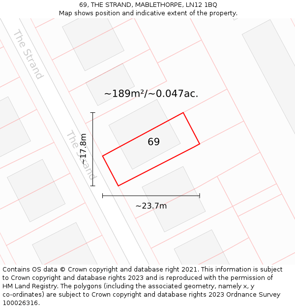 69, THE STRAND, MABLETHORPE, LN12 1BQ: Plot and title map