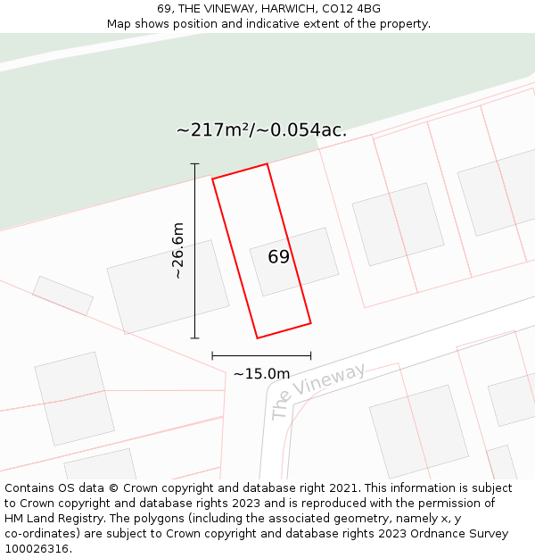 69, THE VINEWAY, HARWICH, CO12 4BG: Plot and title map